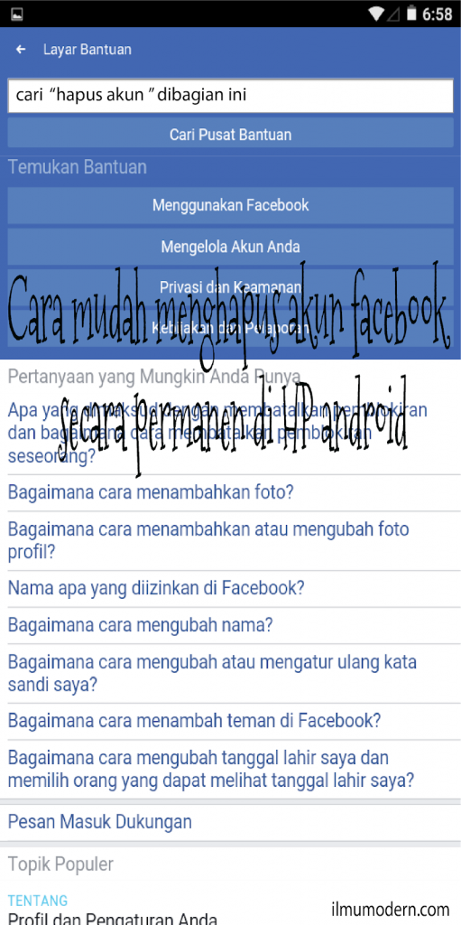 Cara mudah menghapus akun facebook secara permanen di HP android 