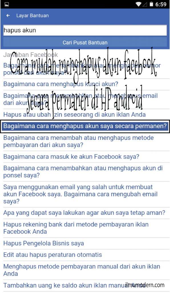 Cara mudah menghapus akun facebook secara permanen di HP android 